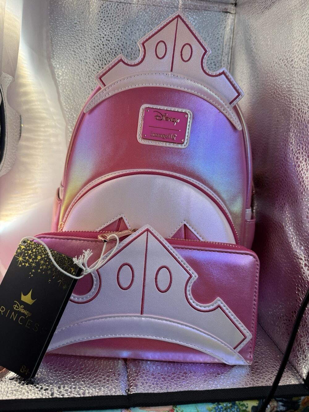 NWT Exclusive Loungefly Disney Sleeping Beauty Shiny Series Backpack & Wallet